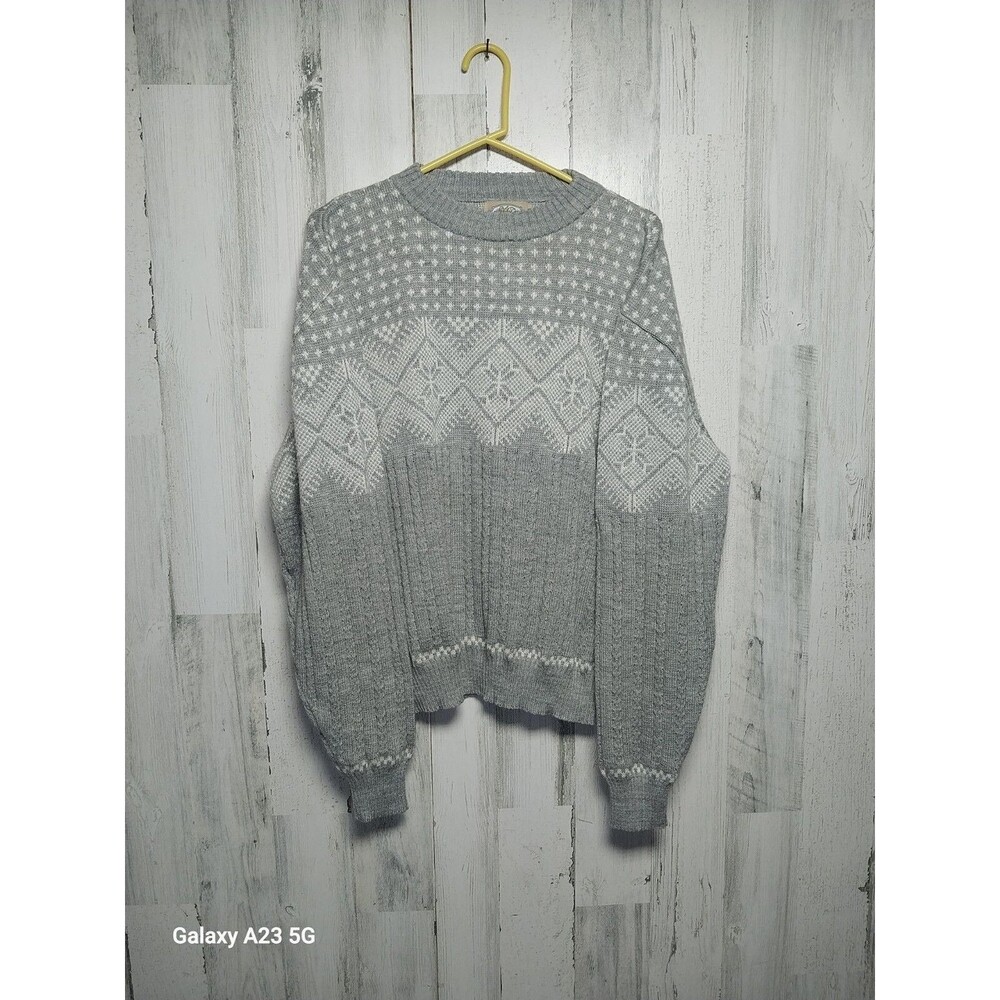 Vintage Flatiron Mills Sweater Adult XL Gray Fair Isle Long Pullover Knit Mens